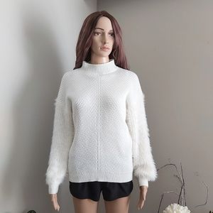 Primark ribbed chunky knit sweater turtle high neck oversized cream